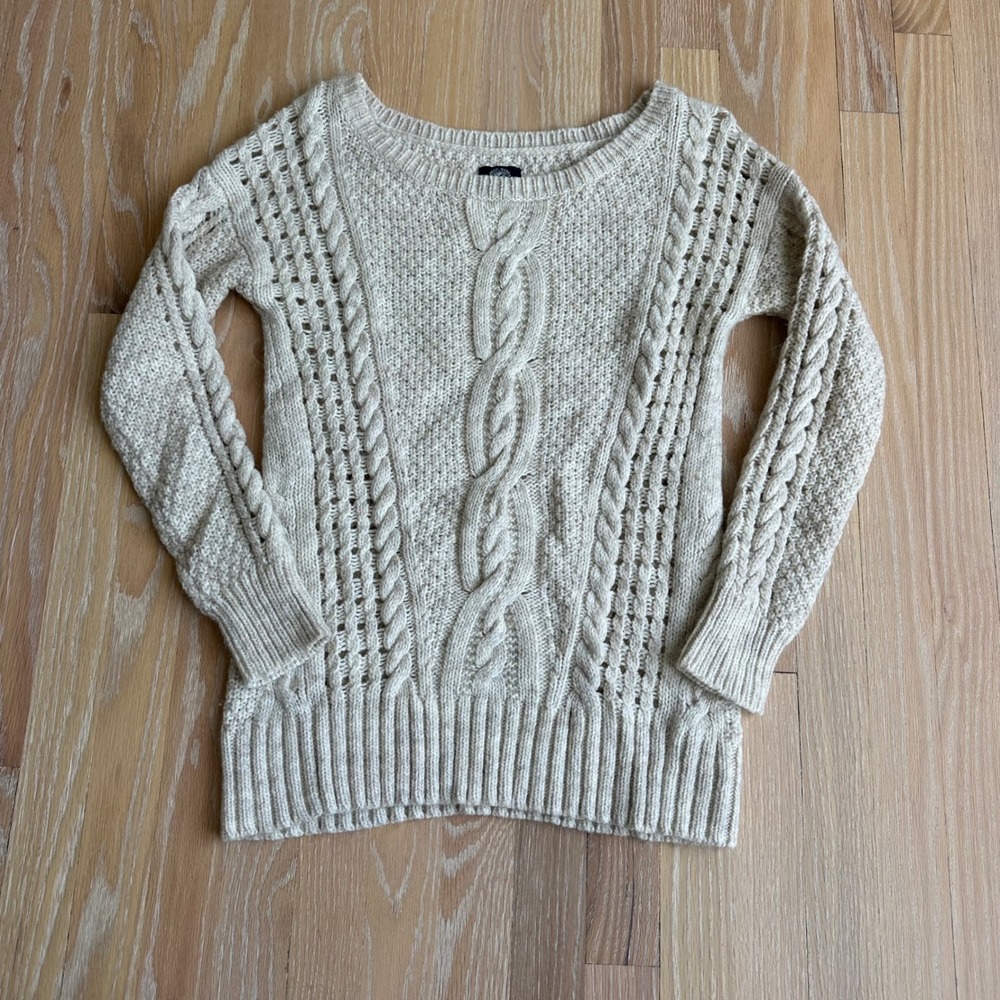American Eagle Womens Cable Knit Fisherman Coastal Scoop Neck Romantic Cream M